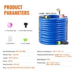 VEVOR 100ft Heated Water Hose For RV, Heated Drinking Water Hose Antifreeze To -45°F, Automatic Self-regulating,5/8" I.D. With 3/4" GHT Adapter,Blue -Aesthtic Interiors GUEST 46a07311 a43d 4ce5 8686 9d0e3349392a