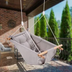 VEVOR Canvas Hammock Swing, 3 Modes Baby Swing Indoor And Outdoor With 5-Point Harness, And Tree Straps, 150lbs Weight Capacity, Integrated Cushion