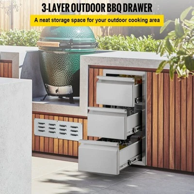 VEVOR Outdoor Kitchen Drawers 14.7" W X 25.4" H X 18.7" D, Box Frame Style Flush Mount BBQ Drawers With Stainless Steel Handle, Silver 2 VEVOR Outdoor Kitchen Drawers 14.7" W X 25.4" H X 18.7" D, Box Frame Style Flush Mount BBQ Drawers With Stainless Steel Handle, Silver - Image 2
