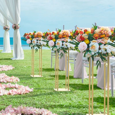 VEVOR 4PCS Gold Metal Column Wedding Flower Stand, 23.6inch High With Metal Laminate, Vase Geometric Centerpiece Stands, Cylindrical Floral Display 2 VEVOR 4PCS Gold Metal Column Wedding Flower Stand, 23.6inch High With Metal Laminate, Vase Geometric Centerpiece Stands, Cylindrical Floral Display - Image 2