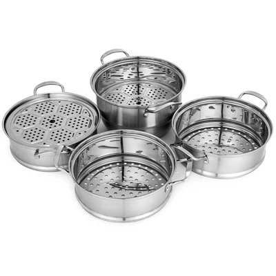 VEVOR Steamer Pot 11.8in/30cm, 5 Tier Steamer Pot For Cooking With 10QT Stock Pot, 3 Vegetable Steamers & 2 Steaming Trays, Silver 8 VEVOR Steamer Pot 11.8in/30cm, 5 Tier Steamer Pot For Cooking With 10QT Stock Pot, 3 Vegetable Steamers & 2 Steaming Trays, Silver - Image 8