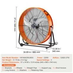 VEVOR Drum Fan, 30 Inch High Velocity Industrial Shop Fan, Heavy Duty Commercial Use 3-Speed 13000CFM, 360°Adjustable Tilting, Orange -Aesthtic Interiors GUEST 48ba1789 2c69 4cd6 92f0 bcaa259ed39a