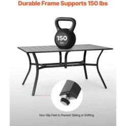 VEVOR Outdoor Patio Dining Table, 59 Inch Long Rectangular Metal Steel Slat Backyard Bistro Tables For 4-6, With 1.5 In Umbrella Hole, Black -Aesthtic Interiors GUEST 48e1a712 1926 4d41 9cc4 8610307e239d