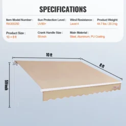VEVOR Manual Retractable Awning, 10 X 8 Ft Outdoor Patio Awning Retractable Sun Shade,Polyester Patio Door Window Awning Sunshade Shelter -Aesthtic Interiors GUEST 490cc051 89ac 4e65 894c 2336b991c51f