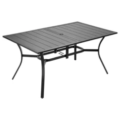 VEVOR Outdoor Patio Dining Table, 59 Inch Long Rectangular Metal Steel Slat Backyard Bistro Tables For 4-6, With 1.5 In Umbrella Hole, Black -Aesthtic Interiors GUEST 4925395f 1252 4204 a769 7b070a0ffaa9