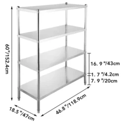 VEVOR Stainless Steel Shelving 46.8x18.5 Inch 4 Tier Adjustable Shelf Storage Unit Stainless Steel Heavy Duty Shelving, Silver -Aesthtic Interiors GUEST 494f9f3c eeec 4a64 b2c5 3cefab9c3af6