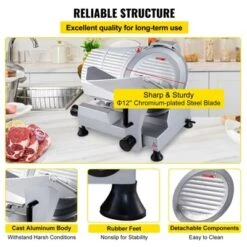 VEVOR Commercial Meat Slicer, 320W Electric Deli Food Slicer, 12 Inch Carbon Steel Blade Electric Food Slicer, 350-400RPM Meat Slicer, 0-0.6 Inch -Aesthtic Interiors GUEST 4958639b 2c8a 496c b978 d1a2b8bdf4df