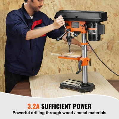 VEVOR Tabletop Drill Press: 3.2 Amp, 120V, 5-Speed Settings, Durable Cast Iron Build, 10-inch Swing, Worktable Tilts 0-45° 2 VEVOR Tabletop Drill Press: 3.2 Amp, 120V, 5-Speed Settings, Durable Cast Iron Build, 10-inch Swing, Worktable Tilts 0-45° - Image 2