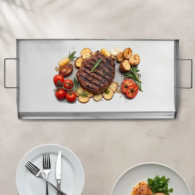 VEVOR Stainless Steel Griddle, 32x16 Inch Universal Flat Top Rectangular Plate, Gas Grill Griddle For BBQ Grill, Teppanyaki, Silver 1 VEVOR Stainless Steel Griddle, 32x16 Inch Universal Flat Top Rectangular Plate, Gas Grill Griddle For BBQ Grill, Teppanyaki, Silver