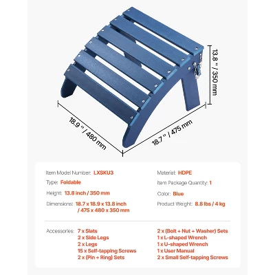 VEVOR Adirondack Ottoman, 18.7L X 18.9W X 13.8H Inch HDPE Plastic Folding Adirondack Ottoman, Weather-Resistant Foot Rest For Adirondack Chair, Blue 7 VEVOR Adirondack Ottoman, 18.7L X 18.9W X 13.8H Inch HDPE Plastic Folding Adirondack Ottoman, Weather-Resistant Foot Rest For Adirondack Chair, Blue - Image 7