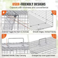 VEVOR Live Animal Cage Trap, 42" X 16" X 18" Humane Cat Trap Galvanized Iron, Folding Animal Trap With Handle For Stray Dogs, Armadillos, Raccoons -Aesthtic Interiors GUEST 4bb7b81f 057b 487d 960e e3d301ac1768