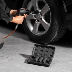 VEVOR Lug Nut Impact Socket Set, 1/2 Inch Drive Metric And SAE 6-Point Flip Socket Set, 4 Total Lug Nut Sizes, CR-MO Steel Wheel Socket Set Black