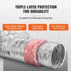 VEVOR Dryer Vent Hose, 10'' Insulated Flexible Duct 25FT Long With 2 Duct Clamps, Heavy-Duty Three Layer Protection, Silver -Aesthtic Interiors GUEST 4c3a13fa 545d 4c26 baf2 89d4aa13309e