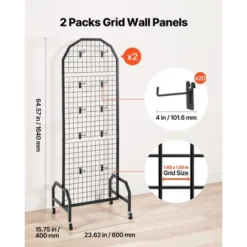 VEVOR 2 Packs Grid Wall Panels, 1.9 X 5.4 Ft Wire Grid Panels Display Rack, Movable Art Display Shelf With Wheels And 20 Hooks, Black 13 VEVOR 2 Packs Grid Wall Panels, 1.9 X 5.4 Ft Wire Grid Panels Display Rack, Movable Art Display Shelf With Wheels And 20 Hooks, Black -Aesthtic Interiors GUEST 4c632bfa 3d5f 4872 b4ef 6c54175d344f