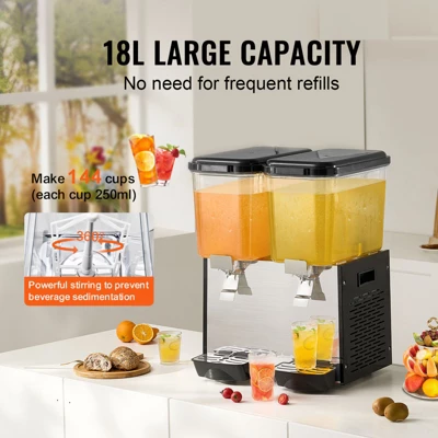 VEVOR Commercial Beverage Dispenser, 2 Tanks 18 L / 19 QT Per Tank Juice Dispenser, 370W Stainless Steel Ice Tea Drink Machine 2 VEVOR Commercial Beverage Dispenser, 2 Tanks 18 L / 19 QT Per Tank Juice Dispenser, 370W Stainless Steel Ice Tea Drink Machine - Image 2