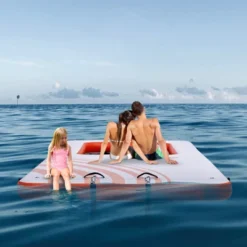 VEVOR Inflatable Floating Dock, 15x6.5FT Inflatable Dock Platform With 4*6FT Trampoline Mesh Pool, Non-Slip Floating Platform Water Mat