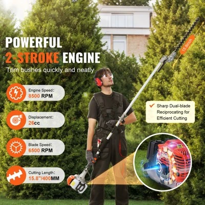 VEVOR 15.7-inch 26CC 2 Cycle Gas Hedge Trimmer,Gas Powered Pole Hedge Trimmer With Dual Sided Dual Action Blade, 270° Adjustable Trimmer Head, Black 2 VEVOR 15.7-inch 26CC 2 Cycle Gas Hedge Trimmer,Gas Powered Pole Hedge Trimmer With Dual Sided Dual Action Blade, 270° Adjustable Trimmer Head, Black - Image 2