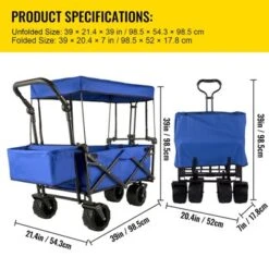 VEVOR Extra Large Collapsible Garden Cart With Removable Canopy, Folding Wagon Utility Carts With Wheels And Rear Storage, Wagon Cart, Blue -Aesthtic Interiors GUEST 4d4b5b00 0174 4f19 8b53 cddd5cb82b6f