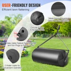 VEVOR Tow Behind Lawn Roller, 400lbs Sand/Water Filled Yard Roller, LLDPE Drum And Steel Frame Sod Roller With Easy-turn Plug, Black -Aesthtic Interiors GUEST 4d6a5b9a 9f8b 4b5e a942 da026f12dd02