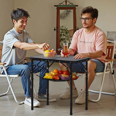 VEVOR Folding Camping Table, Adjustable Height Portable Side Tables, Aluminum MDF Beach Table With Mesh Layer, Carrying Handle, 24x16in, Black 1 VEVOR Folding Camping Table, Adjustable Height Portable Side Tables, Aluminum MDF Beach Table With Mesh Layer, Carrying Handle, 24x16in, Black