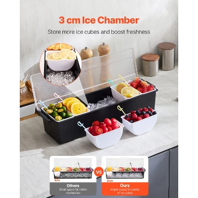 VEVOR Chilled Condiment Server, 6 Compartment Ice Cooled Condiment Serving Container, Chilled Garnish Tray Bar Caddy With Lid, Black 5 VEVOR Chilled Condiment Server, 6 Compartment Ice Cooled Condiment Serving Container, Chilled Garnish Tray Bar Caddy With Lid, Black - Image 5