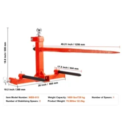 VEVOR 49" Hay Spear, Bale Spears 1600lbs Loading Capacity, Three-Point Hitch Tractor Attachment With 2pcs 17.5" Stabilizer Spears, Red -Aesthtic Interiors GUEST 4ddb3189 2e7b 4278 925a d8994465c0bf
