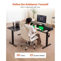 VEVOR L Shaped Desk, Electric Adjustable Height Corner Gaming Desk With CPU Stand, Dual Hooks And Fabric Drawers, L-Shaped Computer Table, Black -Aesthtic Interiors GUEST 4e22410c 3a30 45c0 aba4 8380c4697bce