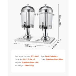 VEVOR Beverage Dispenser, 2.1 Gallon X 2 Drink Dispenser For Parties,Stainless Steel + Plastic Juice Dispensers With Spigot Ice Chamber Tray, Silver -Aesthtic Interiors GUEST 4ee51a41 21b9 4854 9beb 21246fd42f0c