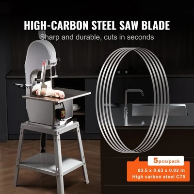 VEVOR Band Saw Blade, 83.5x0.63x0.02 Inch, 5 PCS/Pack Meat Bandsaw Blades For Replacement, Carbon Steel Blade, Silver 2 VEVOR Band Saw Blade, 83.5x0.63x0.02 Inch, 5 PCS/Pack Meat Bandsaw Blades For Replacement, Carbon Steel Blade, Silver - Image 2