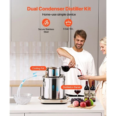 VEVOR Alcohol Still, 5 Gal / 19 L Stainless Steel Water Alcohol Distiller With Copper Coil, Home Brewing Refining Fermentation Kit, Silver 2 VEVOR Alcohol Still, 5 Gal / 19 L Stainless Steel Water Alcohol Distiller With Copper Coil, Home Brewing Refining Fermentation Kit, Silver - Image 2