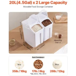 VEVOR Rice Storage Container, 4.5Gallon/20L X2 Capacity Large Dog Food Dispenser Bin, With Wheels, 2 Measuring Cups, Airtight Lid, 2 Pack, White -Aesthtic Interiors GUEST 4f600ed2 3434 49c0 bb38 a1e55d85bd48