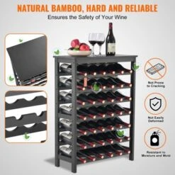 VEVOR 42 Bottle Modular Wine Rack, 7-Tier Solid Bamboo Wood Storage Racks With Table Top, Floor Freestanding Wines Holder Display Shelf, Black -Aesthtic Interiors GUEST 4f682a9e 4461 4944 952e 05e1ac2a2e2d