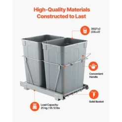 VEVOR Pullout Trash Can For Kitchen Cabinets, 35 QT X2 Double Under Sink Garbage Waste Recycling Bin, Under Mount Waste Container, Gray -Aesthtic Interiors GUEST 4fb512ff 2d0b 43c7 854d 636b00e56cef