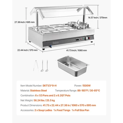 VEVOR Electric Soup Warmer, Two 6.34QT Pots & Six 1/3 Pans, Stainless Steel Commercial Food Warmer With 86~185°F Adjustable Temp, Silver 7 VEVOR Electric Soup Warmer, Two 6.34QT Pots & Six 1/3 Pans, Stainless Steel Commercial Food Warmer With 86~185°F Adjustable Temp, Silver - Image 7