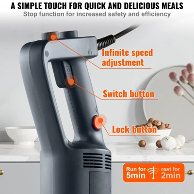 VEVOR Commercial Immersion Blender, 750W 12" Heavy Duty Hand Mixer, Variable Speed Kitchen Stick Mixer With 304 Stainless Steel Blade 4 VEVOR Commercial Immersion Blender, 750W 12" Heavy Duty Hand Mixer, Variable Speed Kitchen Stick Mixer With 304 Stainless Steel Blade - Image 4