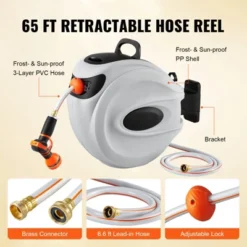 VEVOR Retractable Hose Reel, 65 Ft X 5/8 Inch, 180° Swivel Bracket Wall-Mounted, Garden Water Hose Reel With 9-Pattern Nozzle, Automatic Rewind -Aesthtic Interiors GUEST 51187763 307a 4bf2 bde0 cdfc379aefcb