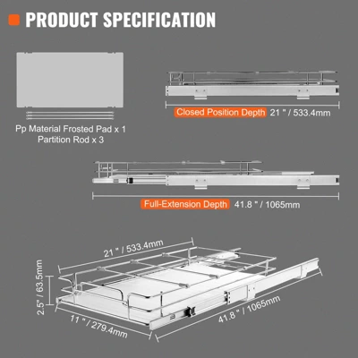 VEVOR 11"W X 21"D Pull Out Cabinet Organizer, Heavy Duty Slide Out Pantry Shelves, Chrome-Plated Steel Roll Out Drawers, Sliding Drawer Storage 7 VEVOR 11"W X 21"D Pull Out Cabinet Organizer, Heavy Duty Slide Out Pantry Shelves, Chrome-Plated Steel Roll Out Drawers, Sliding Drawer Storage - Image 7