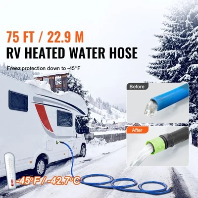 VEVOR 75ft Heated Water Hose For RV, Heated Drinking Water Hose Antifreeze To -45°F, Automatic Self-regulating,5/8" I.D. With 3/4" GHT Adapter, Blue 2 VEVOR 75ft Heated Water Hose For RV, Heated Drinking Water Hose Antifreeze To -45°F, Automatic Self-regulating,5/8" I.D. With 3/4" GHT Adapter, Blue - Image 2