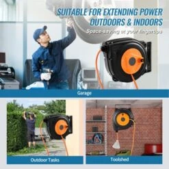 VEVOR Retractable Extension Cord Reel, 30 FT, Heavy Duty 16AWG/3C SJTOW Power Cord, With Lighted Triple Tap Outlet 10 Amp Circuit Breaker, Orange -Aesthtic Interiors GUEST 51e72eec f20f 4637 8e83 3afedf34e93b