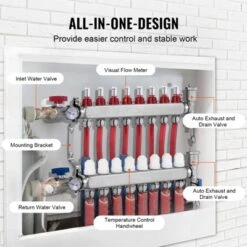 VEVOR 8-Branch Radiant Heat Manifold, 1/2" PEX Tubing Manifold, Stainless Steel PEX Manifold For Hydronic Radiant Floor Heating, Silver -Aesthtic Interiors GUEST 51febd46 5d28 4b81 8167 33cd4f94fb9c