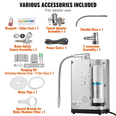 VEVOR Alkaline Water Ionizer Machine, PH 3.5-10.5 Alkaline Acidic Hydrogen Water Purifier, 7 Water Settings Home Filtration System, Up To -650mV ORP 6 VEVOR Alkaline Water Ionizer Machine, PH 3.5-10.5 Alkaline Acidic Hydrogen Water Purifier, 7 Water Settings Home Filtration System, Up To -650mV ORP - Image 6