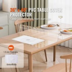 VEVOR Plastic Table Cover, 36 X 48 Inch 1.5 Mm Thick Clear Table Protector, Rectangle PVC Desk Mat, Waterproof & Easy Cleaning, Transparent -Aesthtic Interiors GUEST 5225e027 26cb 4195 a3ca e07c34b2a175