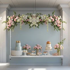 VEVOR Over The Table Rod Stand With Clamps, 13"-42'' Tall & 28"-98" Length Adjustable, Metal Table Arch Stand, Tabletop Balloon Arch Frame, White