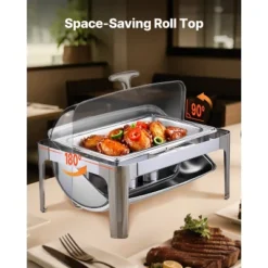 VEVOR Roll Top Chafing Dish Buffet Complete Set, 9Qt Stainless Steel Chafer With Full Size Pan, Rectangle Catering Warmer Server, Silver -Aesthtic Interiors GUEST 530ac126 5f13 4b23 a315 c2ccbe220a6d