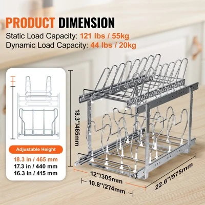 VEVOR Pan And Pot Rack, 2-Tier Expandable Pull Out Under Cabinet Organizer, Cookie Sheet Baking Pans Tray Racks, Adjustable Wire Dividers 7 VEVOR Pan And Pot Rack, 2-Tier Expandable Pull Out Under Cabinet Organizer, Cookie Sheet Baking Pans Tray Racks, Adjustable Wire Dividers - Image 7
