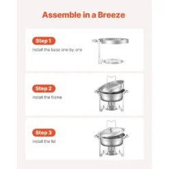 VEVOR Chafing Dish Buffet Set, 5 Qt 4 Pack, Stainless Steel Chafer With 4 Full Size Pans, Round Catering Warmer Server With Lid Water Pan, Silver -Aesthtic Interiors GUEST 5310e0ce a240 4183 be2b 7123e07ab436