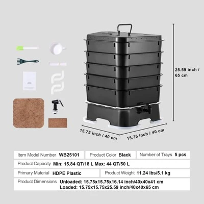 VEVOR 5-Tray Worm Composter, 50 L Worm Compost Bin Outdoor And Indoor, Sustainable Design Worm Farm Kit, For Recycling Food Waste, Worm Castings 7 VEVOR 5-Tray Worm Composter, 50 L Worm Compost Bin Outdoor And Indoor, Sustainable Design Worm Farm Kit, For Recycling Food Waste, Worm Castings - Image 7
