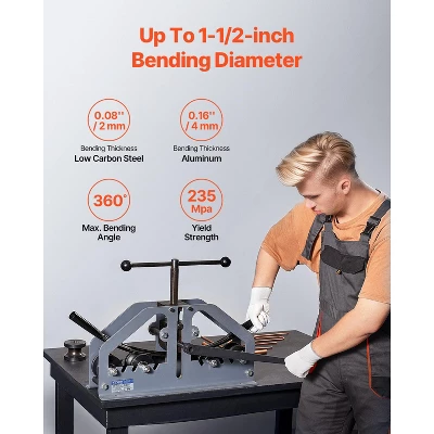 VEVOR Tube Roller Bender, Max 1-1/2" Manual Tube Pipe Roller Bender With 6 Dies, 360° Copper Aluminum Pipe Bending Tool For Square, Round Tube 2 VEVOR Tube Roller Bender, Max 1-1/2" Manual Tube Pipe Roller Bender With 6 Dies, 360° Copper Aluminum Pipe Bending Tool For Square, Round Tube - Image 2