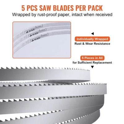 VEVOR Band Saw Blade, 65x0.63x0.02 Inch, 5 PCS/Pack Meat Bandsaw Blades For Replacement, Carbon Steel Blade, Silver 6 VEVOR Band Saw Blade, 65x0.63x0.02 Inch, 5 PCS/Pack Meat Bandsaw Blades For Replacement, Carbon Steel Blade, Silver - Image 6