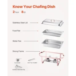 VEVOR Chafing Dish Buffet Set, 8 Qt 2 Pack, Stainless Steel Chafer With 2 Full Size Pans, Rectangle Catering Warmer Server, Rose Gold -Aesthtic Interiors GUEST 53f10885 8434 4744 a005 11430aad1590